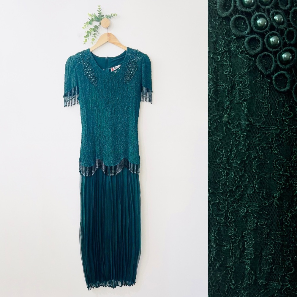 Vintage Speed Green Lace Beaded Dress